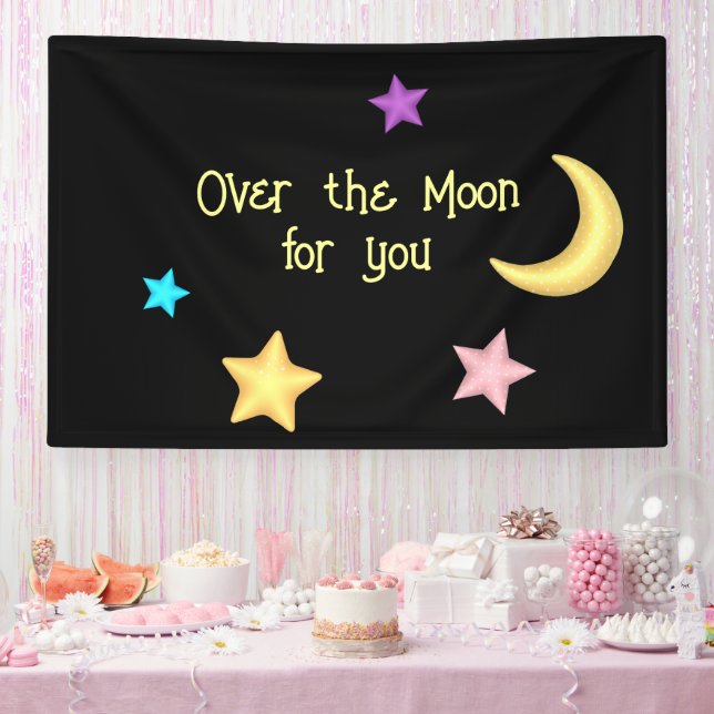 Over the Moon Stars Planets Custom Text Banner (Party)