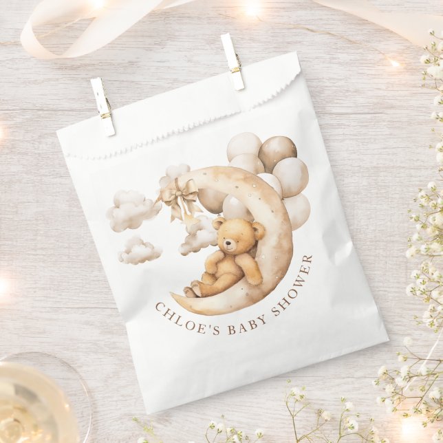 Over the Moon Teddy Bear Baby Shower Favour Bag (Clipped)