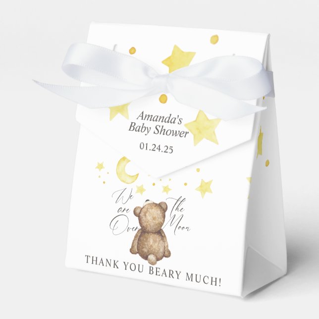 Over The Moon Teddy Bear Baby Shower Favour Box (Front Side)