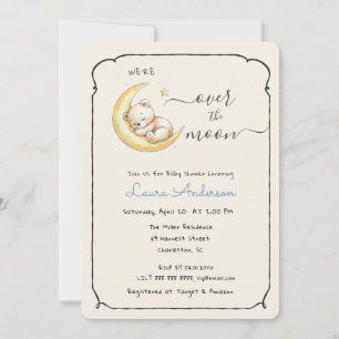 Over The Moon Teddy Bear Baby shower Invitation