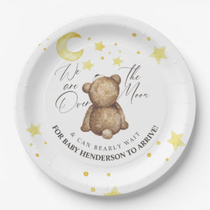 Over The Moon Teddy Bear Baby Shower Paper Plate