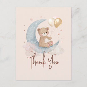 Over The Moon Teddy Bear Baby Shower Thank You Postcard