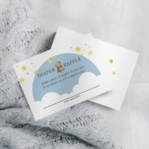 Over The Moon Teddy Bear Dusty Blue Diaper Raffle Enclosure Card