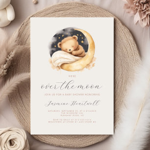 Over the Moon Teddy Bear Neutral Boho Baby Shower Invitation