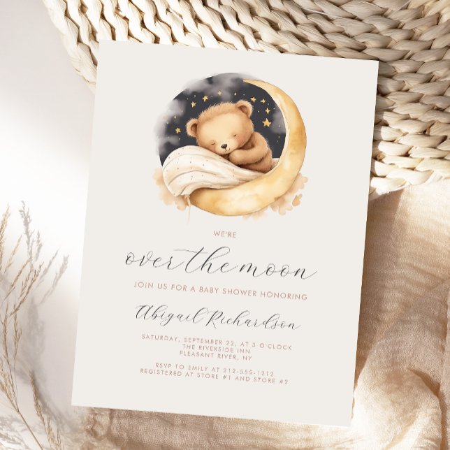 Over the Moon Teddy Bear Neutral Boho Baby Shower Postcard (Creator Uploaded)