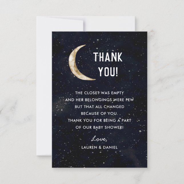 Over The Moon Theme Baby Shower Thank You Cards (Front)
