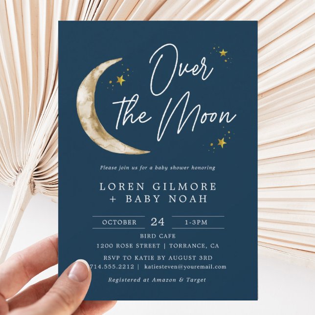 Over The Moon Theme Indigo Baby Shower Invitation (Creator Uploaded)