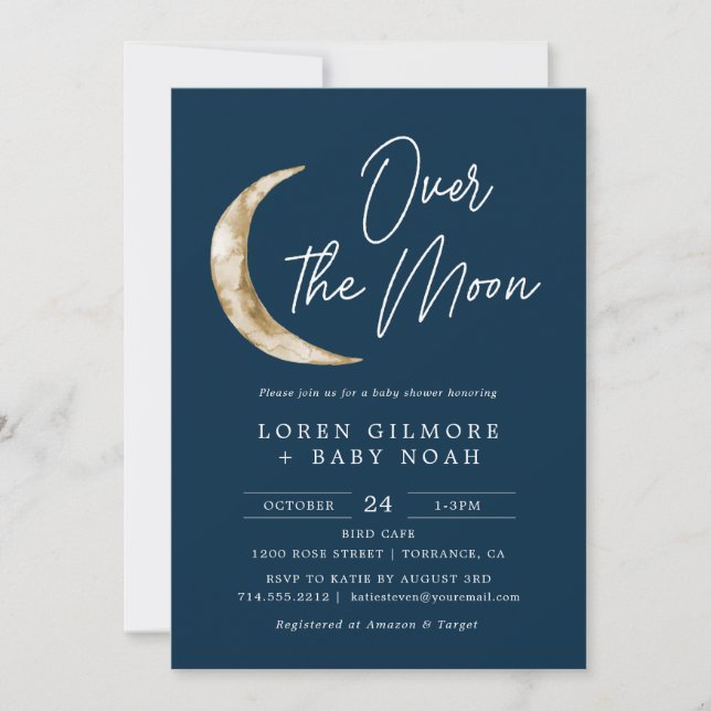 Over The Moon Theme Indigo Baby Shower Invitation (Front)