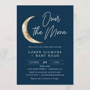 Over The Moon Theme Indigo Baby Shower Invitation
