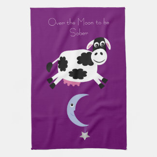Over The Moon To Be Sober Purple Tea Towel