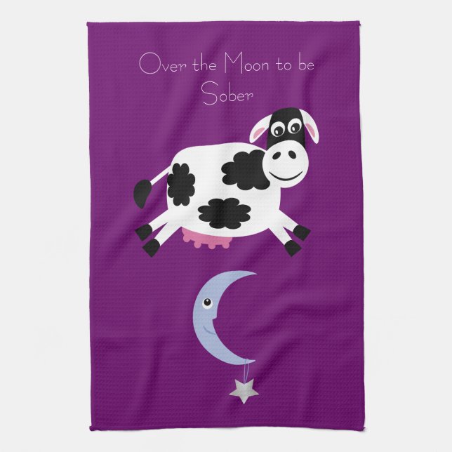 Over The Moon To Be Sober Purple Tea Towel (Vertical)