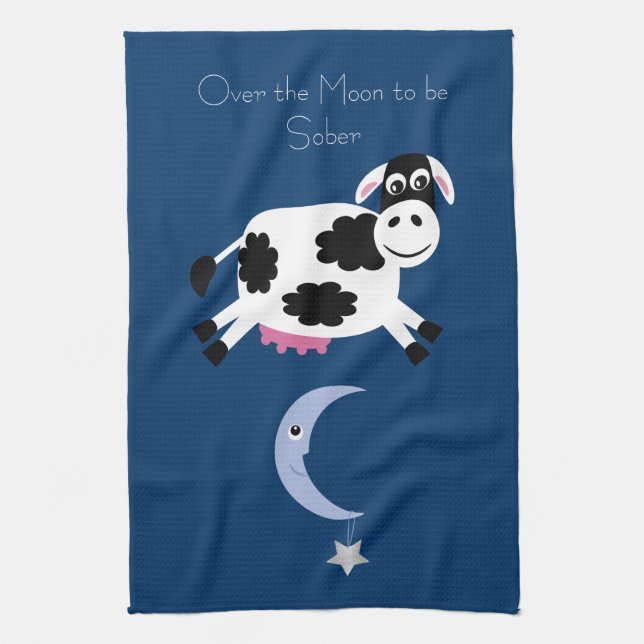 Over The Moon To Be Sober Tea Towel (Vertical)