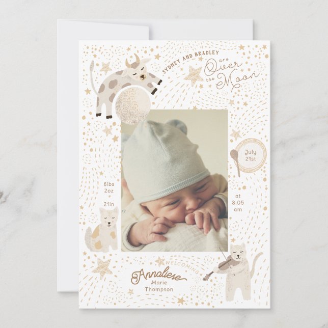 Over the Moon Whimsical Birth Announcement (Front)