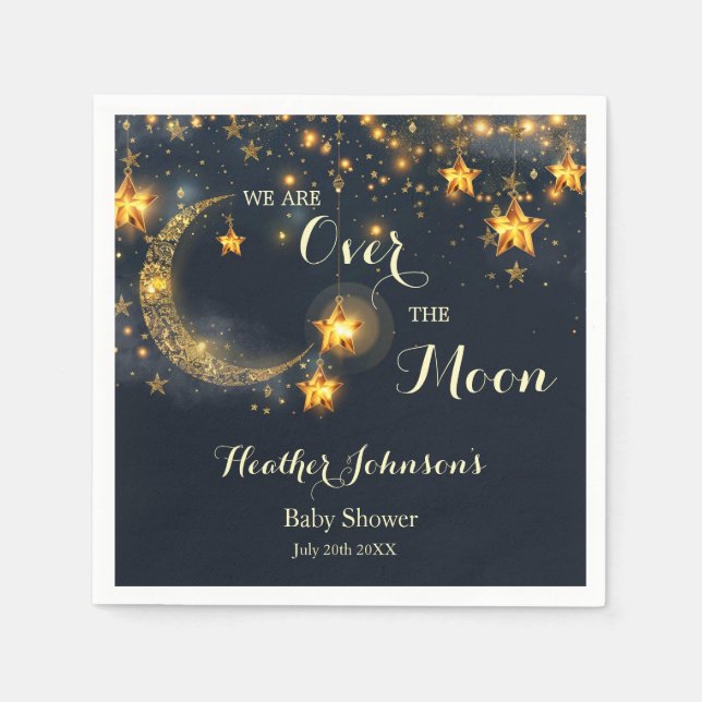 Over The Moon Whimsical Neutral Baby Shower Napkin (Front)