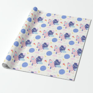 Over the moon with a cute bunny astronaut wrapping paper