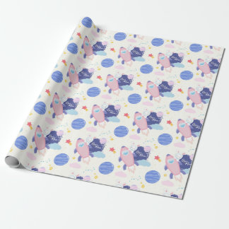 Over the moon with a cute bunny astronaut wrapping paper