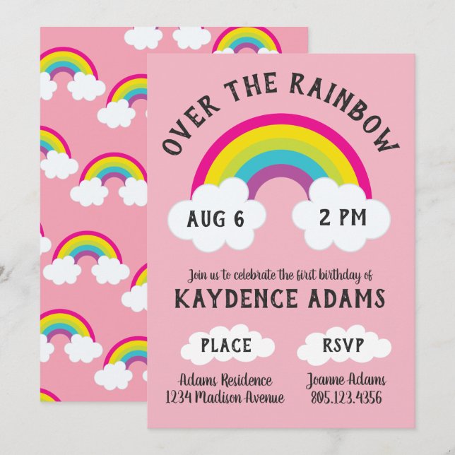 Over The Rainbow Birthday / Shower Invitation (Front/Back)