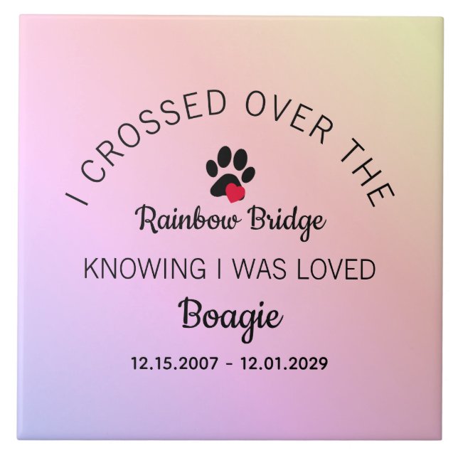 Over The Rainbow Bridge Custom Pet Memorial Ceramic Tile (Front)