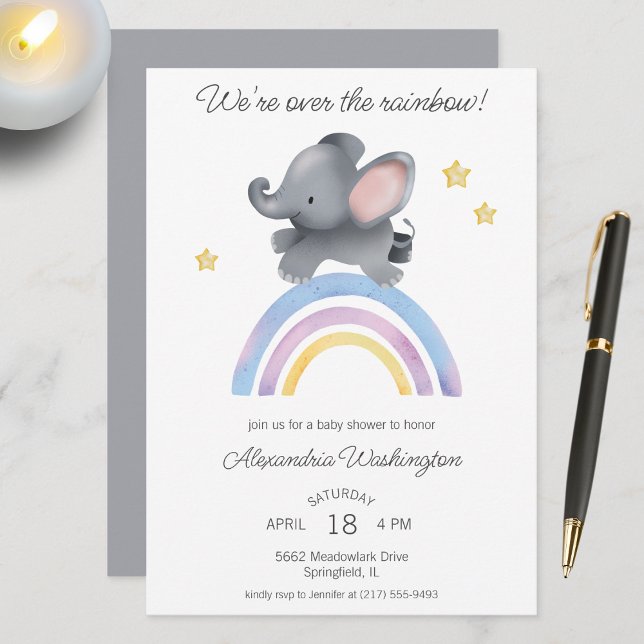 Over the Rainbow Elephant Baby Shower  Invitation (Creator Uploaded)
