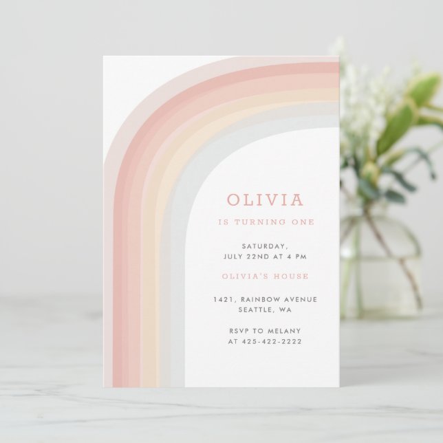 Over the Rainbow Kid's birthday party Muted Invitation (Standing Front)