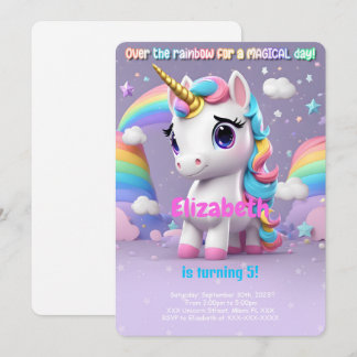Over The Rainbow, Unicorn Birthday Invitation
