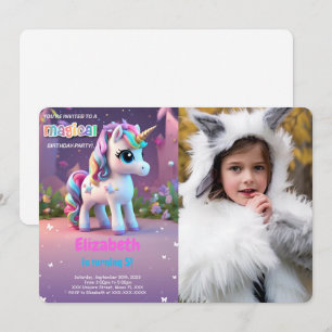 Over The Rainbow, Unicorn Birthday Photo Invitation