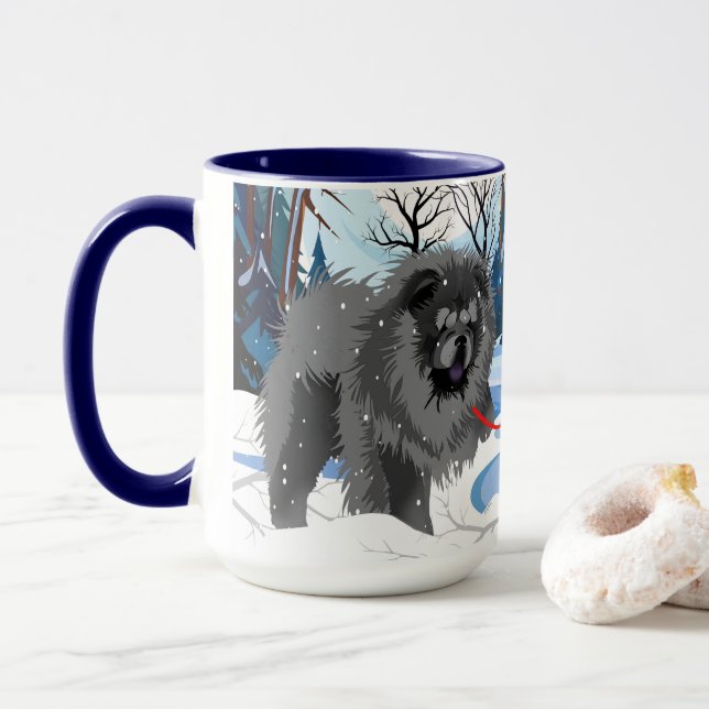 OVER THE RIVER Black Chow mug (With Donut)