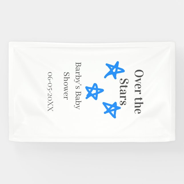Over the Stars blue gray baby shower name date ele Banner (Horizontal)