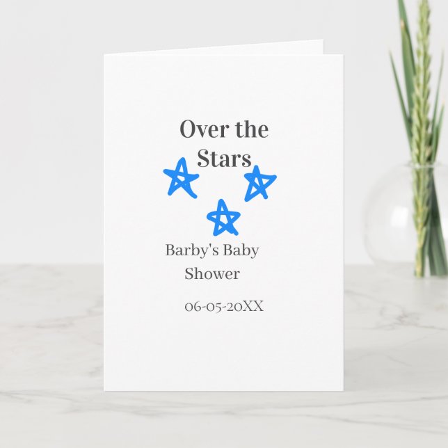 Over the Stars blue gray baby shower name date ele Card (Front)