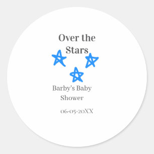 Over the Stars blue gray baby shower name date ele Classic Round Sticker