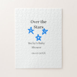 Over the Stars blue gray baby shower name date ele Jigsaw Puzzle