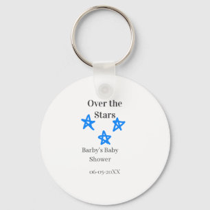 Over the Stars blue gray baby shower name date ele Key Ring
