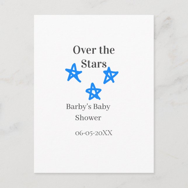 Over the Stars blue gray baby shower name date ele Postcard (Front)