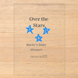 Over the Stars blue grey baby shower name date ele Acrylic Invitations