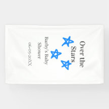 Over the Stars blue grey baby shower name date ele