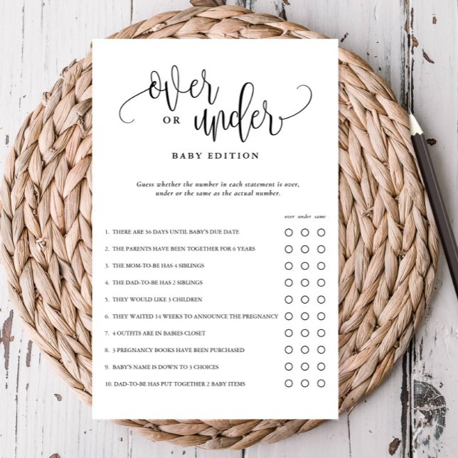 Over Under Baby Shower Editable Paper Game Card (Creator Uploaded)