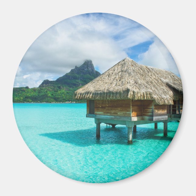 Over-water bungalow, Bora Bora round magnet (Front)