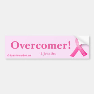Overcomer! Breast Cancer Ribbon Bumper Sticker