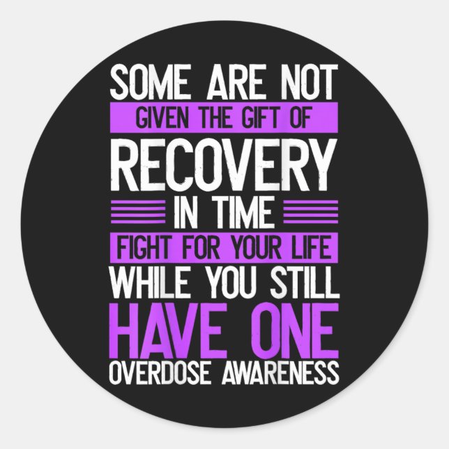 Overdose Awareness Backprint Purple Ribbon Drug Ab Classic Round Sticker (Front)