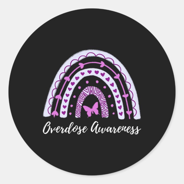 Overdose Awareness Boho Rainbow  Classic Round Sticker (Front)