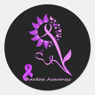 Overdose Awareness Butterfly Sunflower Ribbon Mont Classic Round Sticker