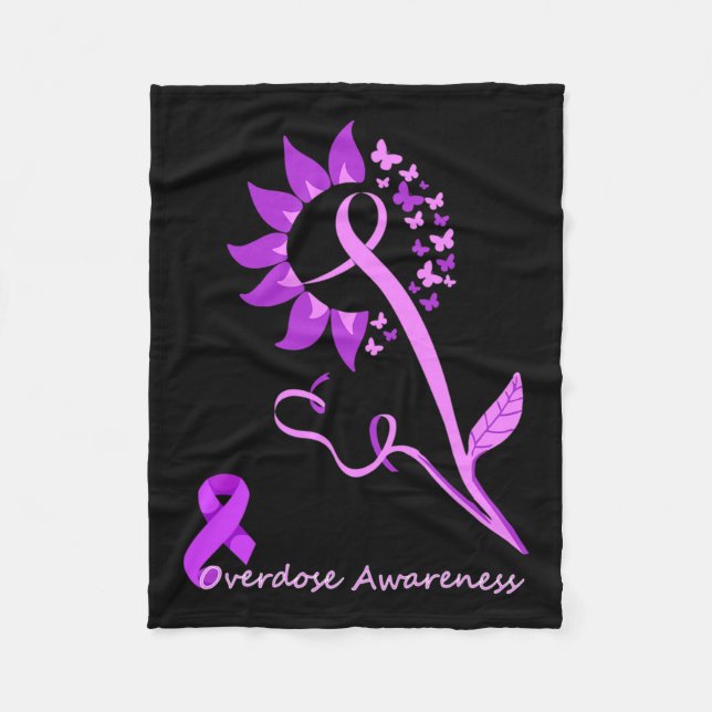 Overdose Awareness Butterfly Sunflower Ribbon Mont Fleece Blanket (Front)