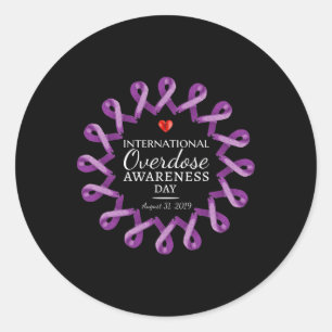Overdose Awareness Day 2019 Purple Ribbon In Memor Classic Round Sticker