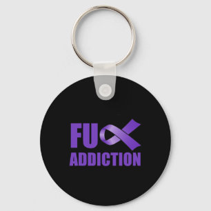 Overdose Awareness Day Purple Ribbon FU Addiction  Key Ring