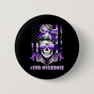 Overdose Awareness Day Usa American Flag Skull War 6 Cm Round Badge