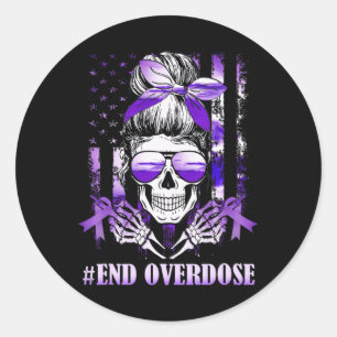 Overdose Awareness Day USA American Flag Skull War Classic Round Sticker