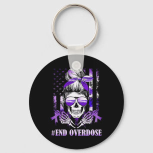 Overdose Awareness Day USA American Flag Skull War Key Ring