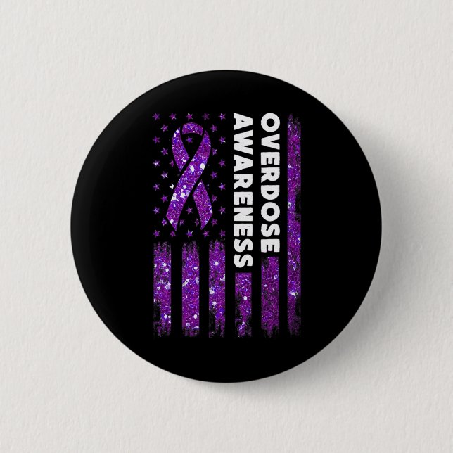 Overdose Awareness Flag Pruple Ribbon Addiction Re 6 Cm Round Badge (Front)