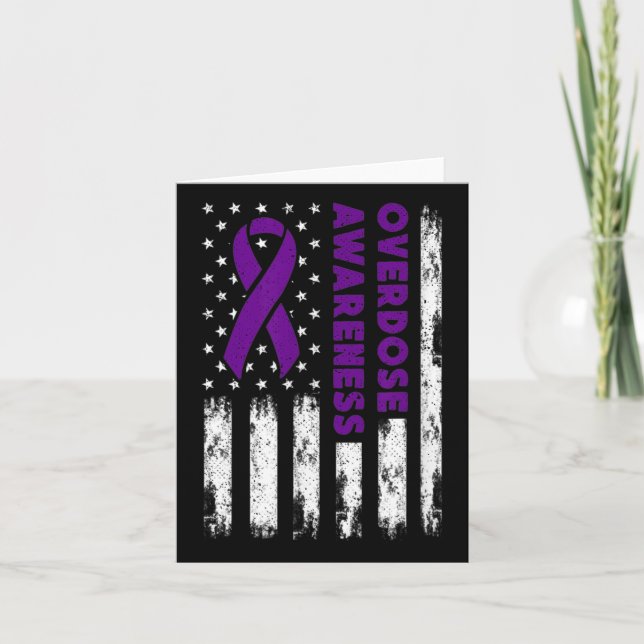 Overdose Awareness Flag Pruple Ribbon Addiction Re Card (Front)
