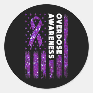 Overdose Awareness Flag Pruple Ribbon Addiction Re Classic Round Sticker